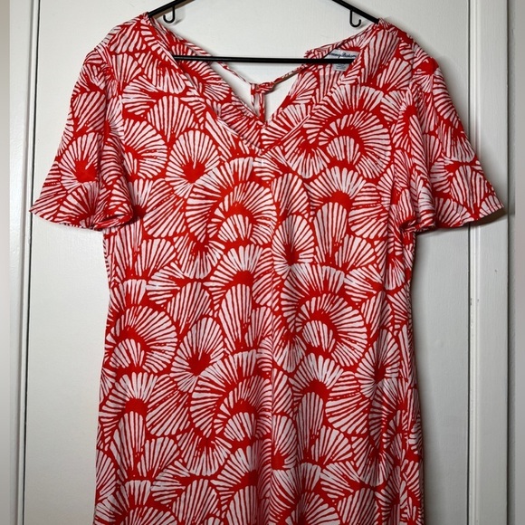 Tommy Bahama Shell We Dance Poppy Red White Tropical Midi Flutter Dress Small - Picture 7 of 15
